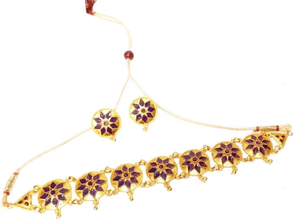 Assamese_Traditional_Gold_Plated_Blue_Colour_Japi_Golpata_Necklace_Set_For_Women